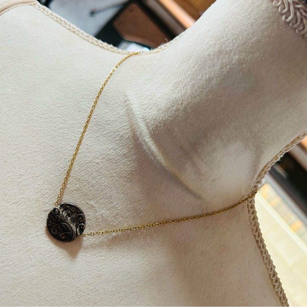 Handcrafted vintage filigree slider pendant on chain necklace